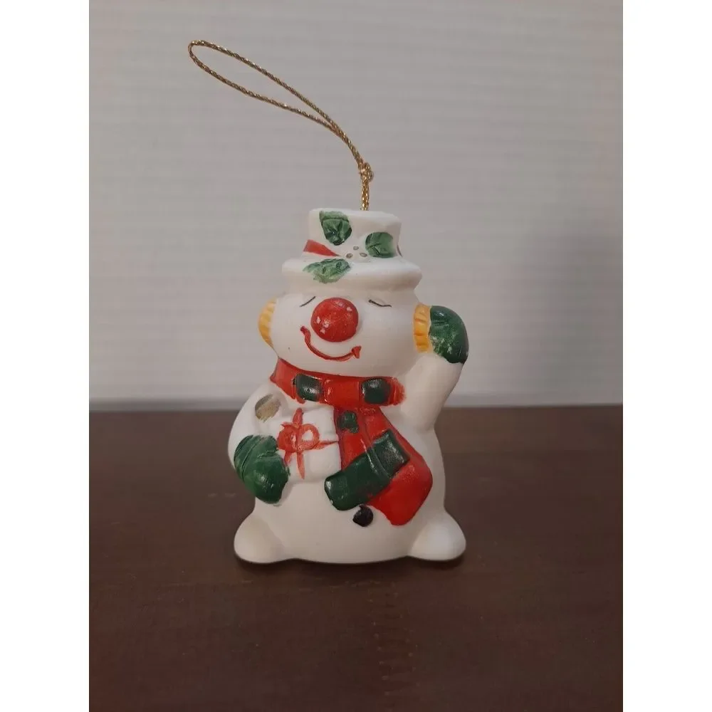 Vintage Snowman Christmas Tree Ornament Ceramic Bell Holiday Décor 3 Inches Tall